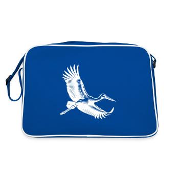 Fliegender Storch im eleganten Segelflug - Retro Tasche - Blau/Weiß - Hinten