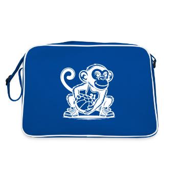 Sportlicher Affe mit Basketball - Retro Tasche - Blau/Weiß - Hinten