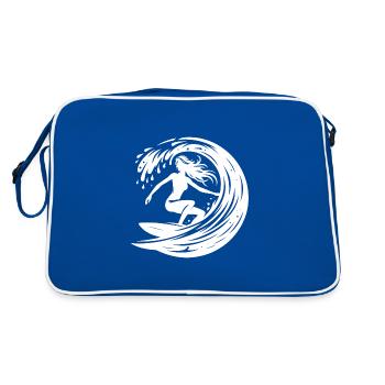 Surfeur sportif avec planche de surf dans un tunnel à vagues - Sac Retro - bleu/blanc - Dos