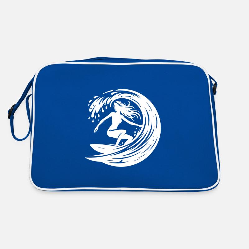 Sporty surfer with surfboard in wave tunnel Retro Bag