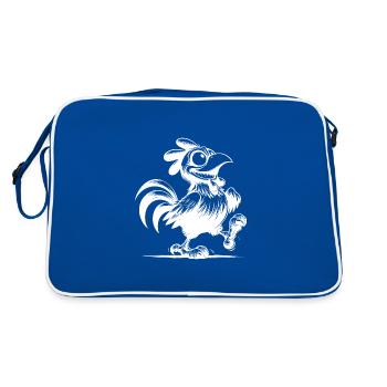 Grinning Funny Rooster Drawing - Retro Bag - blue/white - Back
