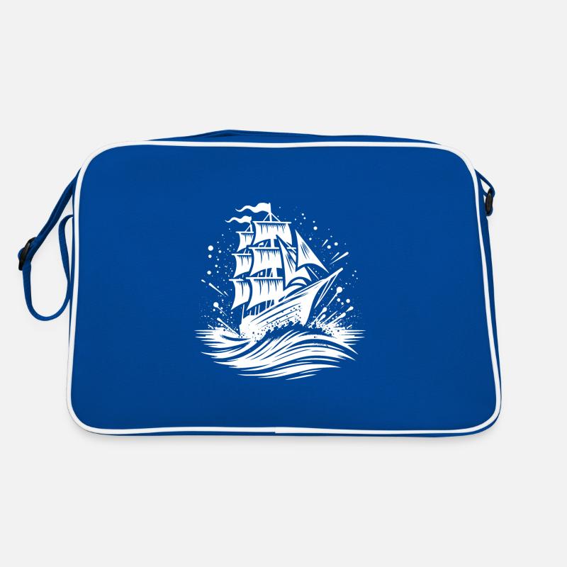 Old sailing ship in heavy seas with waves Retro Bag