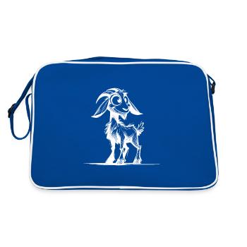Grinning Goat Pencil Sketch Drawing - Retro Bag - blue/white - Back