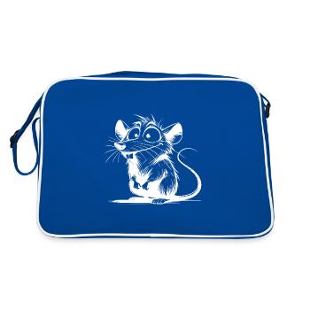 Knuddelige Hausratte mit großen Augen und Ohren - Retro Tasche - Blau/Weiß - Hinten