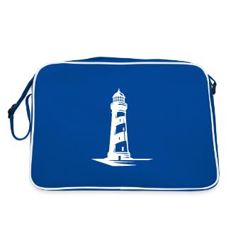 Gestreifter Leuchtturm an der Küste - Retro Tasche - Blau/Weiß - Hinten