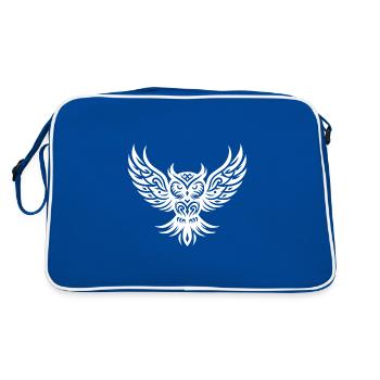 Owl on wide wings in tattoo wing style - Retro Bag - blue/white - Back