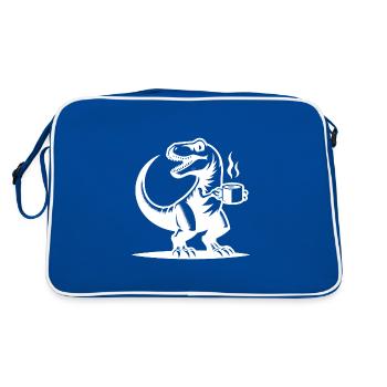 Morning grouch dinosaur with coffee cup - Retro Bag - blue/white - Back