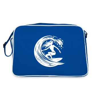 Surfeur élégant avec planche de surf dans un tunnel de vagues - Sac Retro - bleu/blanc - Dos