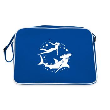Requin-marteau et plongeur flottant sous l’eau - Sac Retro - bleu/blanc - Dos