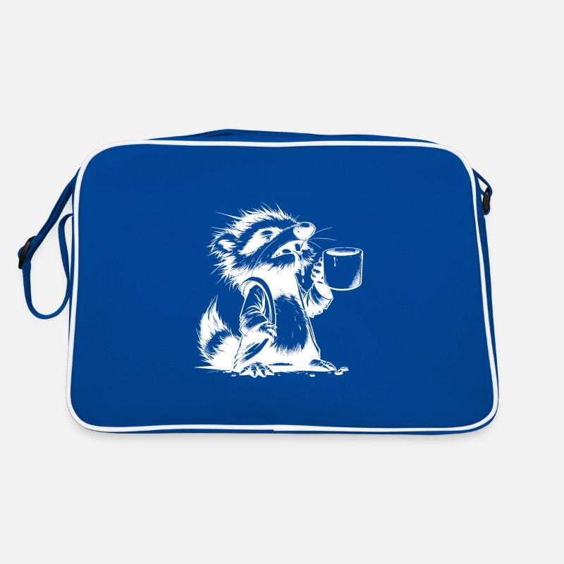 Raccoon with coffee cup extremely tired drawing Retro Bag