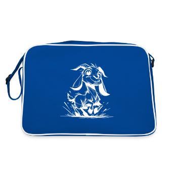 Baby Goat Hopping Goat Pencil Sketch - Retro Bag - blue/white - Back