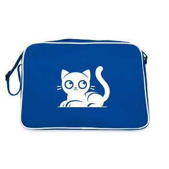 Lustige Katzen mit großen Augen Zeichnung - Retro Tasche - Blau/Weiß - Hinten