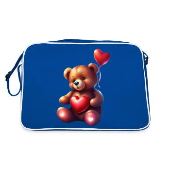 Adorable teddy bear holding a red heart - Retro Bag - blue/white - Back