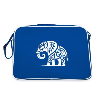 Elephant art tattoo with large tusks - Retro Bag - blue/white - Back