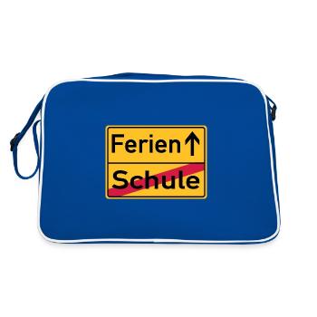 Schule - Ferien - Ortsschild - Retro Tasche - Blau/Weiß - Hinten