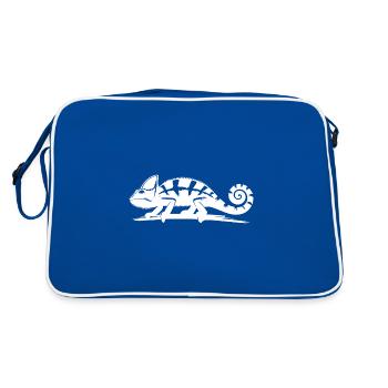 Walking chameleon in nature - Retro Bag - blue/white - Back