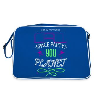 happy believe space ship funny quote funny - Retro Bag - blue/white - Back