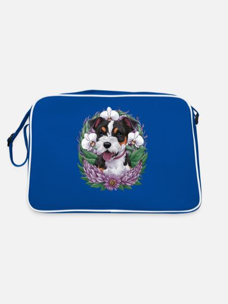 American Staffordshire Terrier mit Orchideen - Retro Tasche - Blau/Weiß - Hinten