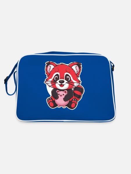 Red Kawaii Panda with Piggy Bank - Retro Bag - blue/white - Back