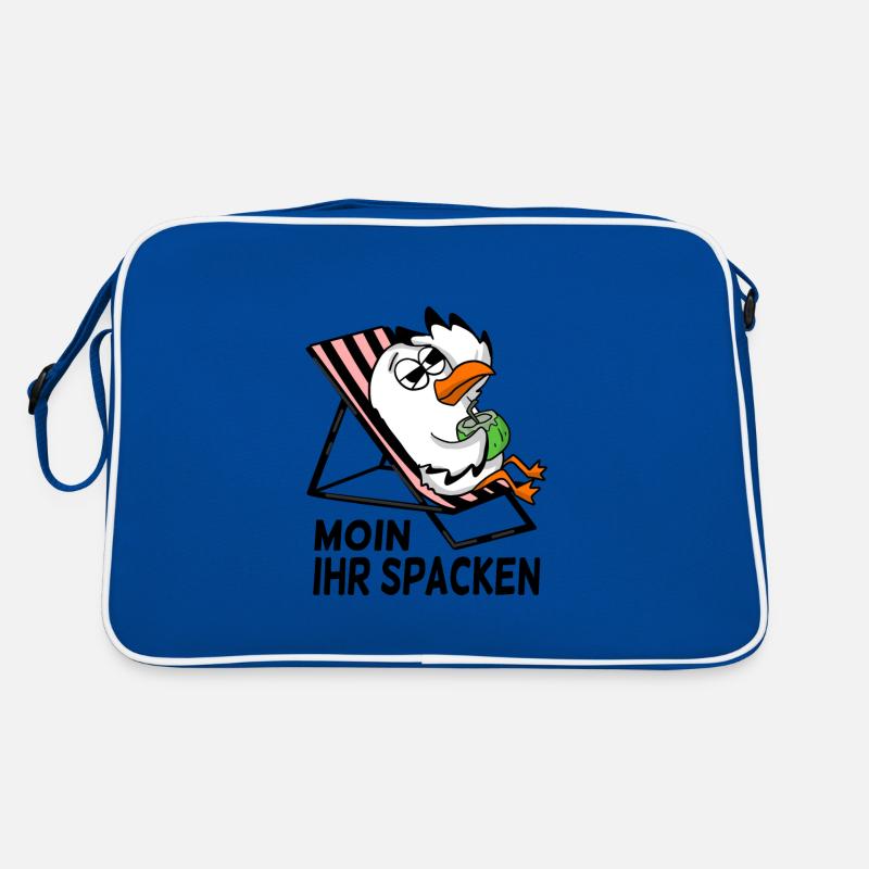 Möwe am Strand - Moin Ihr Spacken - Retro Tasche - Blau/Weiß