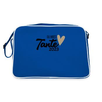 Tante 2023 - Werdende Tante - Tante werden - Retro Tasche - Blau/Weiß - Hinten