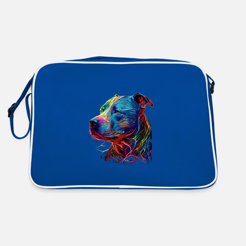 Idee Fan Hund Kopf Pitbull bunte Mandala - Retro Tasche - Blau/Weiß