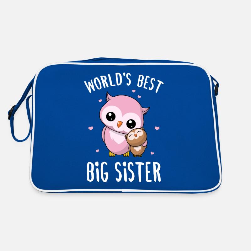World's Best Big Sister - Große Schwester Eulen - Retro Tasche - Blau/Weiß