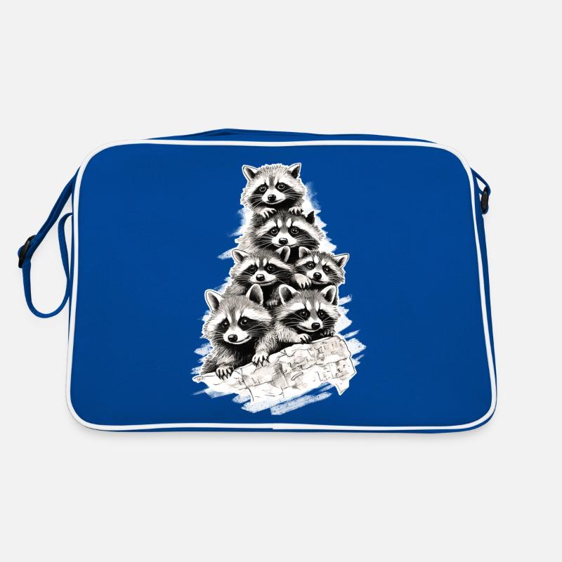 Waschbären - Retro Tasche - Blau/Weiß