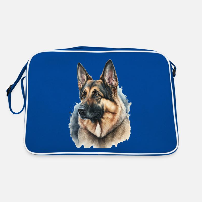 Deutscher Schäferhund Wasserfarben - Retro Tasche - Blau/Weiß