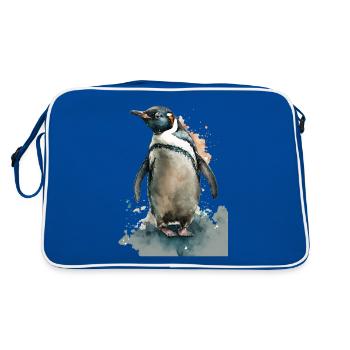 Pinguin Aquarell Wasserfarben Gemälde - Retro Tasche - Blau/Weiß - Hinten