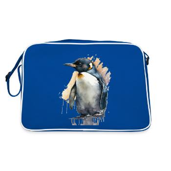 Pinguin Aquarell Wasserfarben Gemälde - Retro Tasche - Blau/Weiß - Hinten