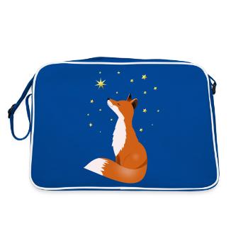 Fuchs in der Nacht - Retro Tasche - Blau/Weiß - Hinten