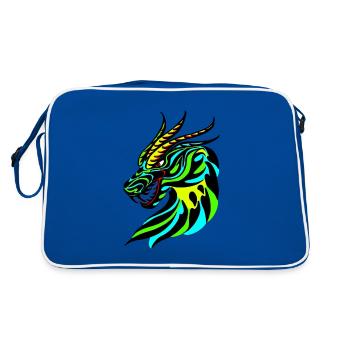 Tête de dragon vert, bleue et jaune - Sac Retro - bleu/blanc - Dos