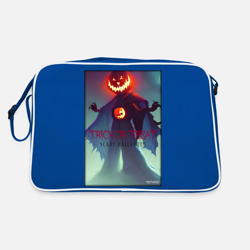 Halloween Kürbis Monster - Süßes oder Saures - Retro Tasche - Blau/Weiß