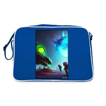Alien Dragon Space Galaxy Universe Planet - Retro Bag - blue/white - Back