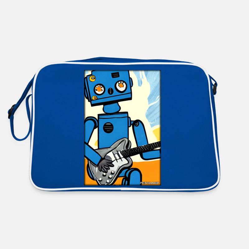Robot Guitare Guitariste Future Music Comic - Sac Retro - bleu/blanc
