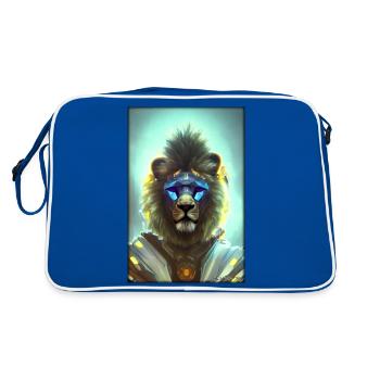 Lion Big Cat Cyber Neon Punk Future Sci-Fi - Retro Bag - blue/white - Back