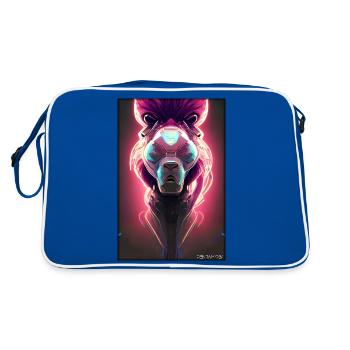 Lion Big Cat Cyber Neon Punk Future Sci-Fi - Retro Bag - blue/white - Back