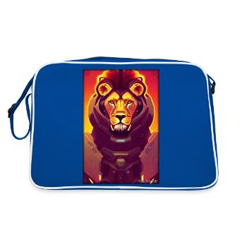 Lion Big Cat Cyber Neon Punk Future Sci-Fi - Retro Bag - blue/white - Back