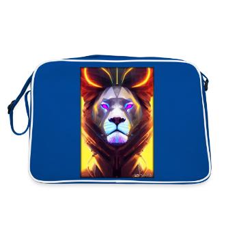 Lion Big Cat Cyber Neon Punk Future Sci-Fi - Retro Bag - blue/white - Back