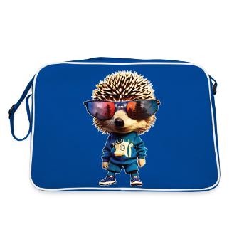 Cooler HipHop Igel mit Sonnenbrille - Retro Tasche - Blau/Weiß - Hinten