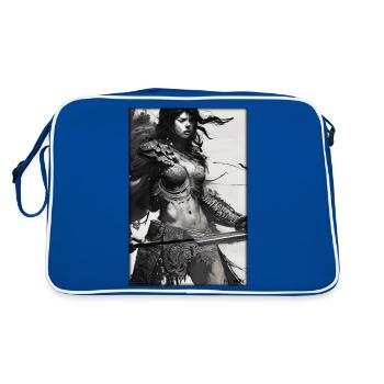 Guerrier Femme Épée Vintage Noir Blanc - Sac Retro - bleu/blanc - Dos