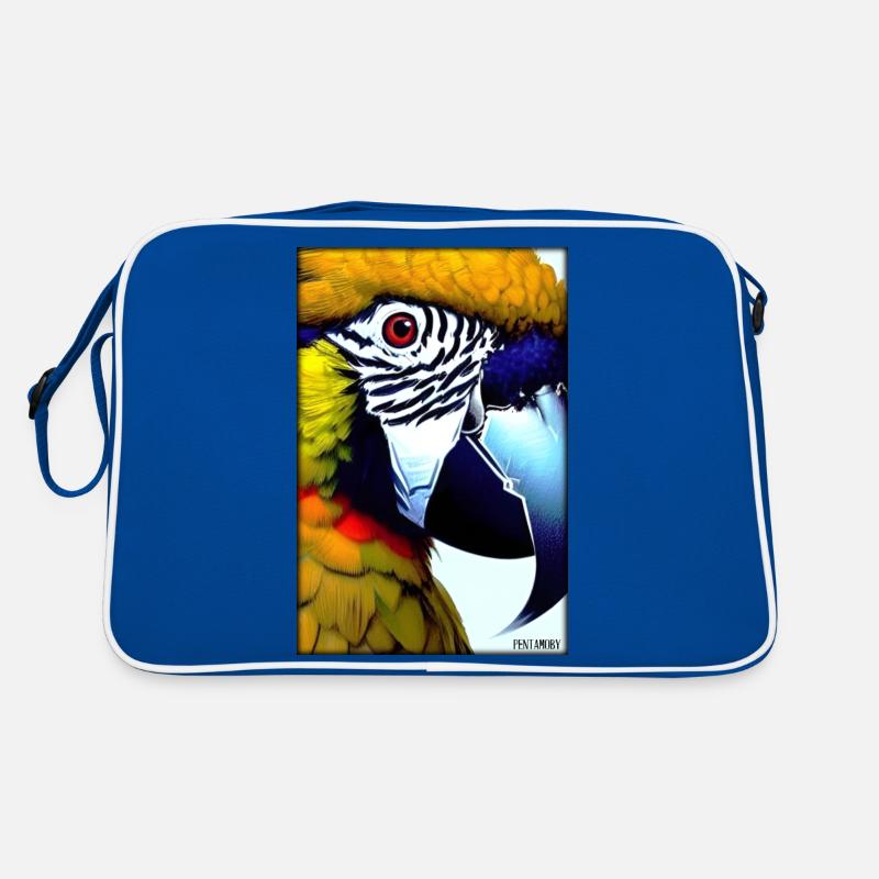 Papagei Papageien Vogel Vögel Ara Tier Wildtier - Retro Tasche - Blau/Weiß