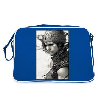 Guerrier Femme Épée Vintage Noir Blanc - Sac Retro - bleu/blanc - Dos
