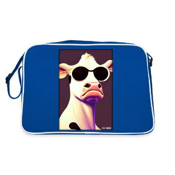 Kuh Sonnenbrille Tierwelt Bauernhof Milchkuh - Retro Tasche - Blau/Weiß - Hinten
