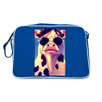 Kuh Sonnenbrille Tierwelt Bauernhof Milchkuh - Retro Tasche - Blau/Weiß - Hinten