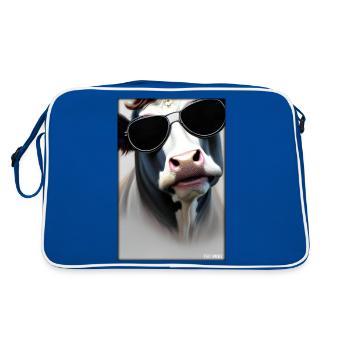 Kuh Sonnenbrille Tierwelt Bauernhof Milchkuh - Retro Tasche - Blau/Weiß - Hinten