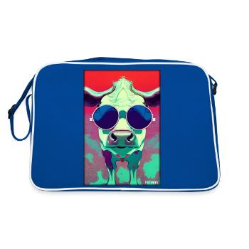 Kuh Sonnenbrille Tierwelt Bauernhof Milchkuh - Retro Tasche - Blau/Weiß - Hinten