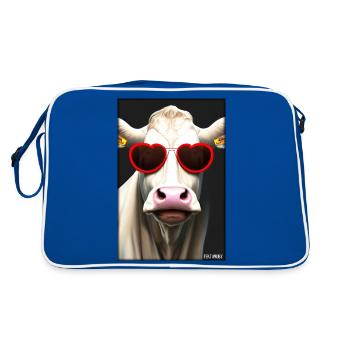 Kuh Sonnenbrille Tierwelt Bauernhof Milchkuh - Retro Tasche - Blau/Weiß - Hinten