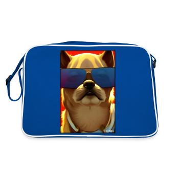 Hund Hunde Sonnenbrille Tierwelt Tiere Haustier - Retro Tasche - Blau/Weiß - Hinten